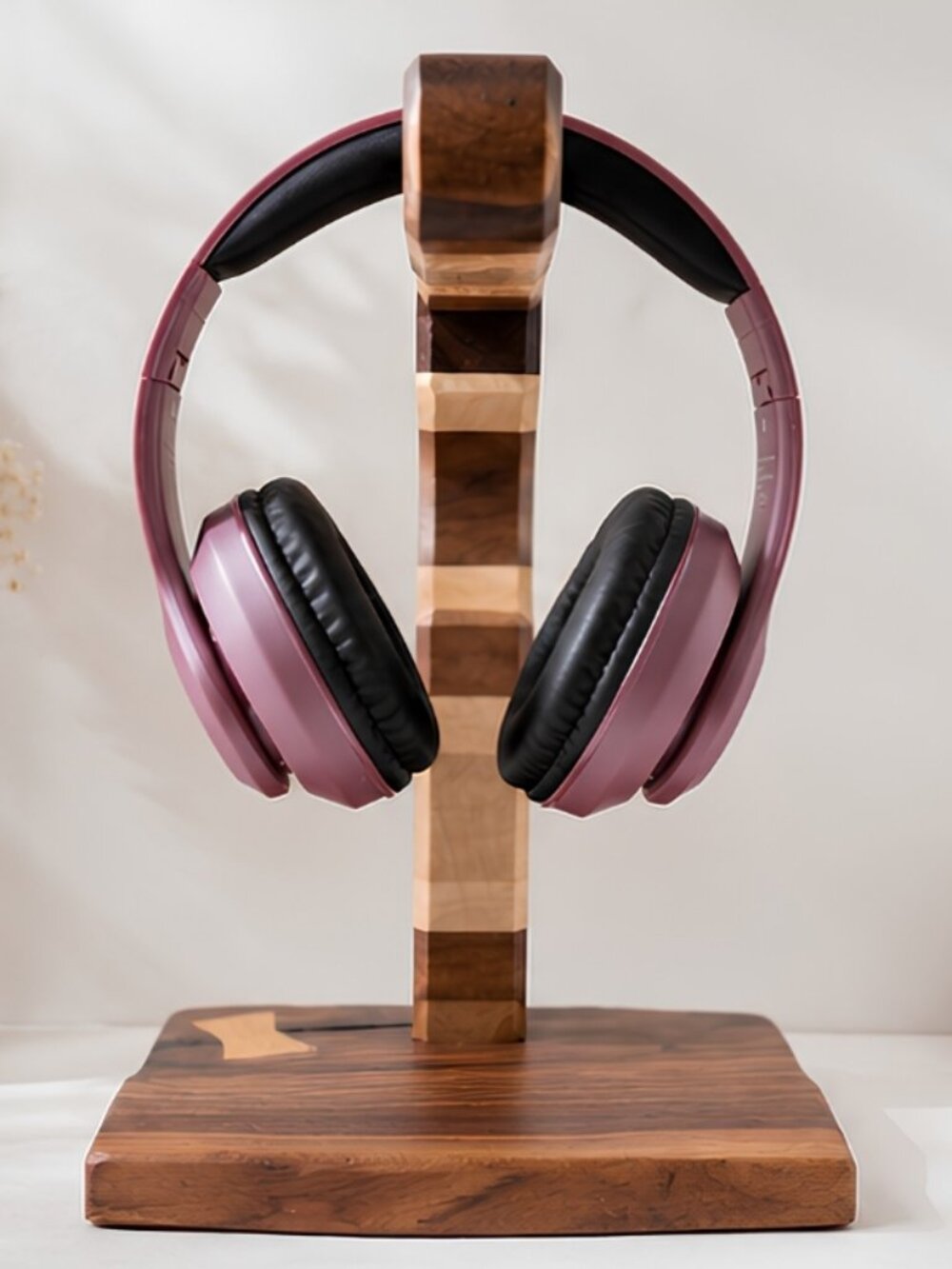 Handmade Walnut & Maple Headphone Stand | Wooden Headset Holder | Desk Organizer